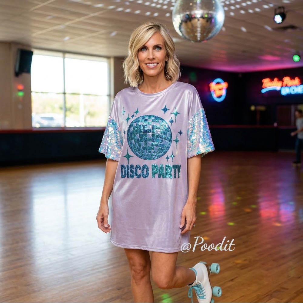 FANTASTIC FAWN disco party lavender tunic dress S M L